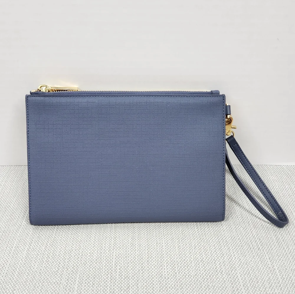 Dagne Dover Essentials Coated Canvas Blue Clutch Wallet Wristlet